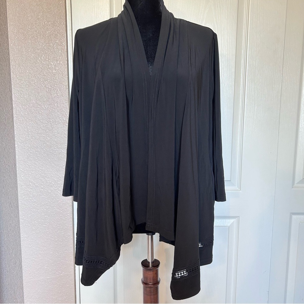 Joan‎ Rivers Black Open Front Waterfall Edge Cardigan Blouse Size Medium